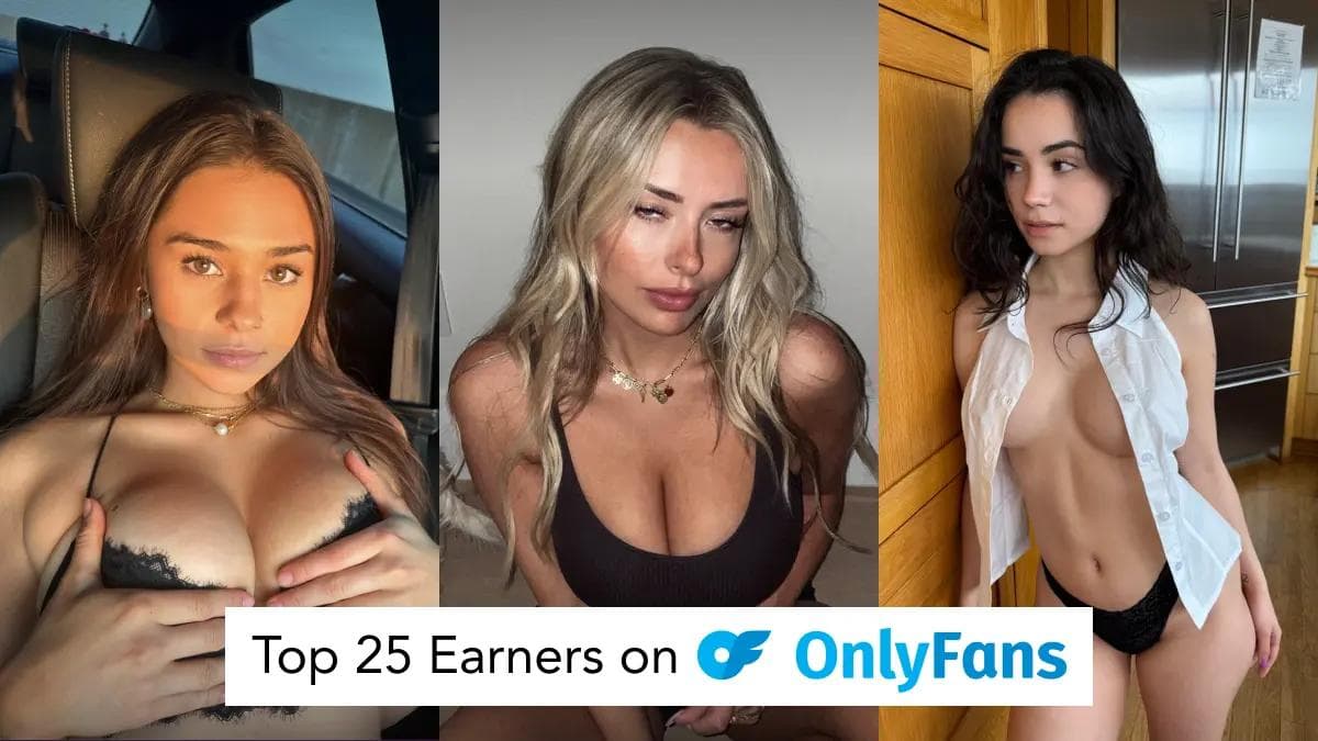 Collage of three female OnlyFans creators posing in lingerie, promoting top 25 earners on OnlyFans platform.